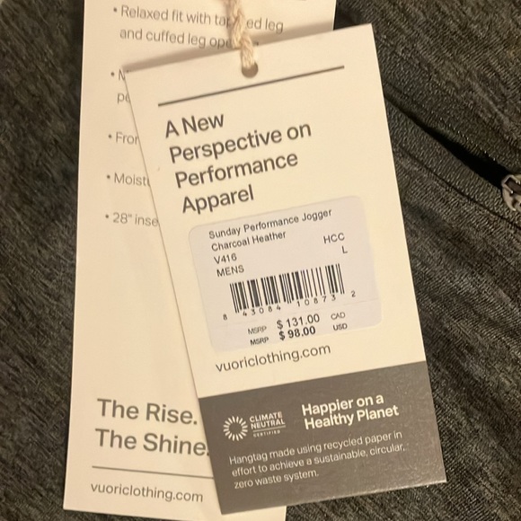 Vuori Sunday Performance Jogger, Charcoal Heather Large - Picture 3 of 3